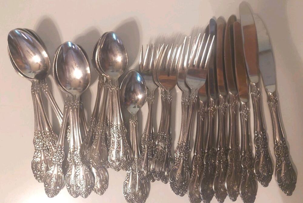 Vintage 36 pcs SPRINGTIME Pattern JAPAN Stainless Flatware KNIVES Forks SPOONS
